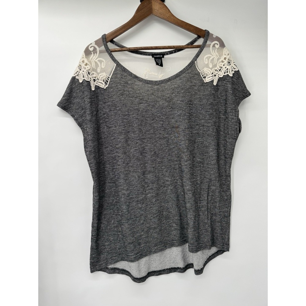 Torrid Gray ivory floral lace scoop neck cottagecore coquette sheer fairy 0X